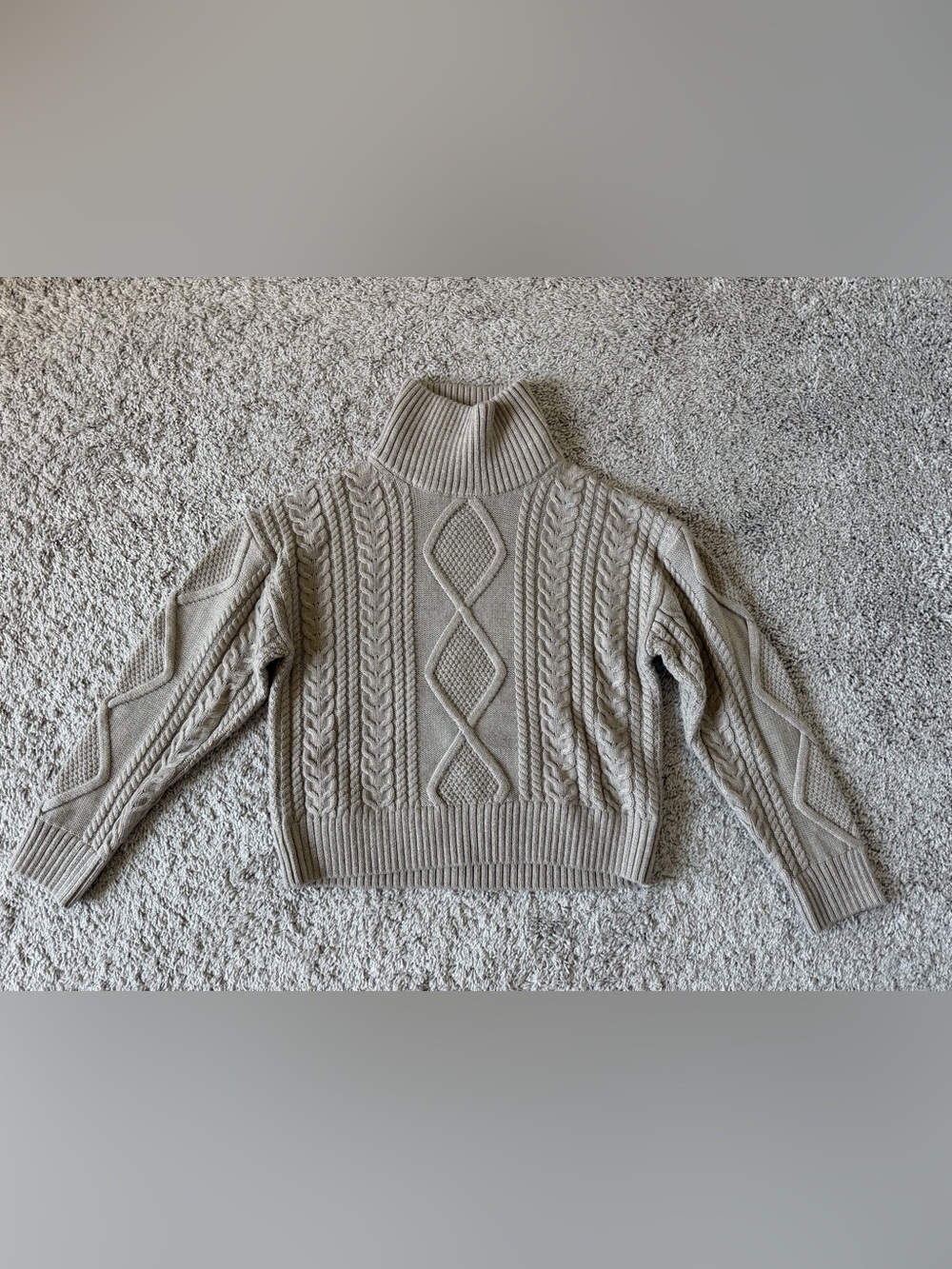 Aritzia Turtleneck Wool Cable Knit Sweater in Light Taupe